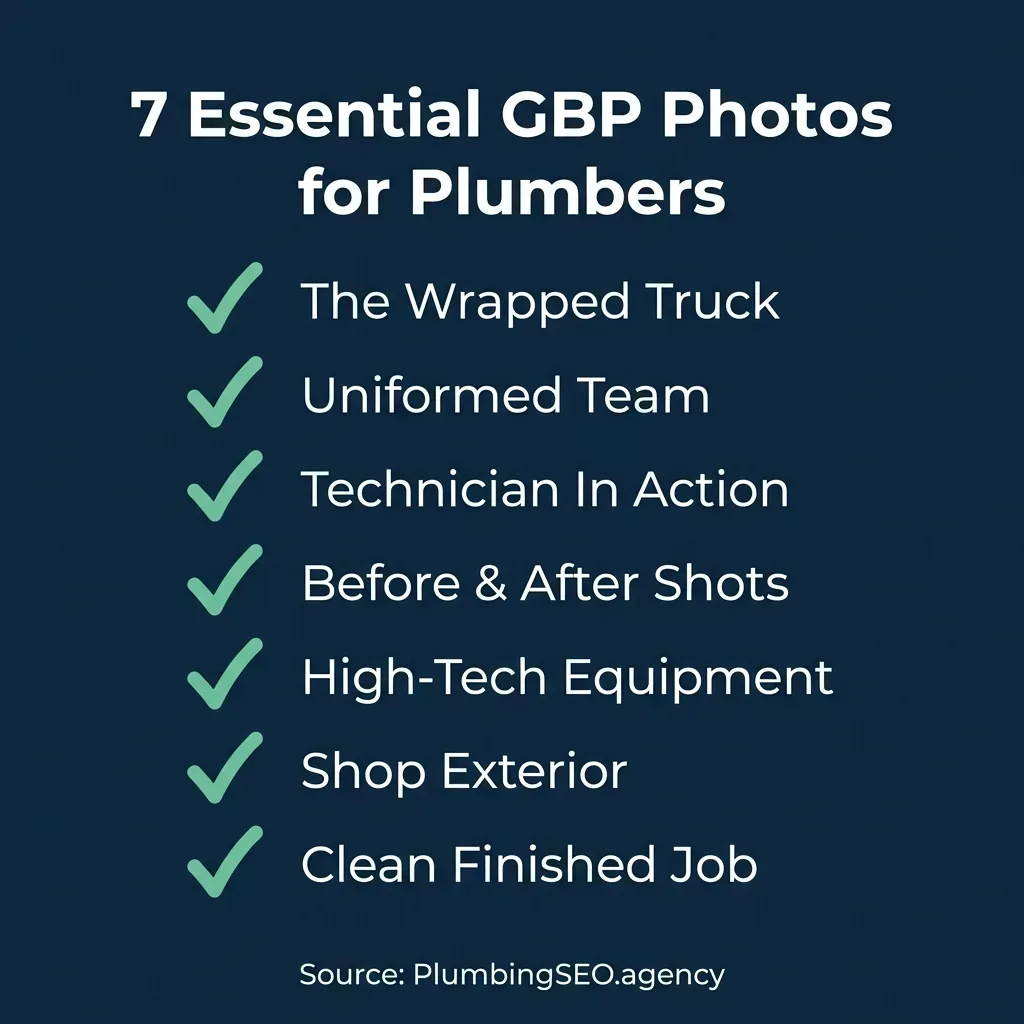 Checklist of the 7 essential Google Business Profile photos for plumbers