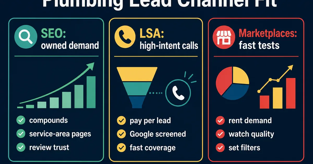 Best plumbing lead generation companies shortlist comparing SEO, Google Local Services Ads, Angi, HomeAdvisor, Thumbtack, Yelp, and pay-per-call vendors