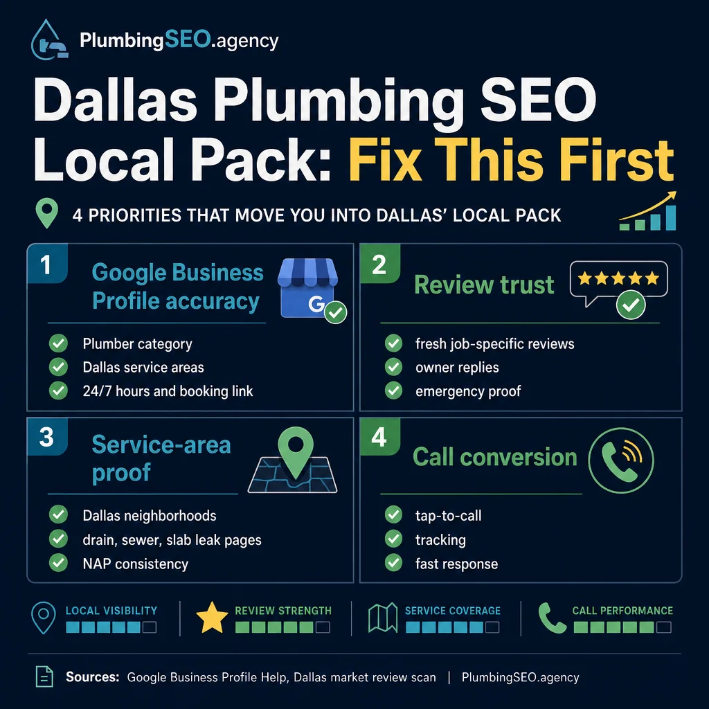 Dallas plumbing SEO local pack fix-first priority matrix