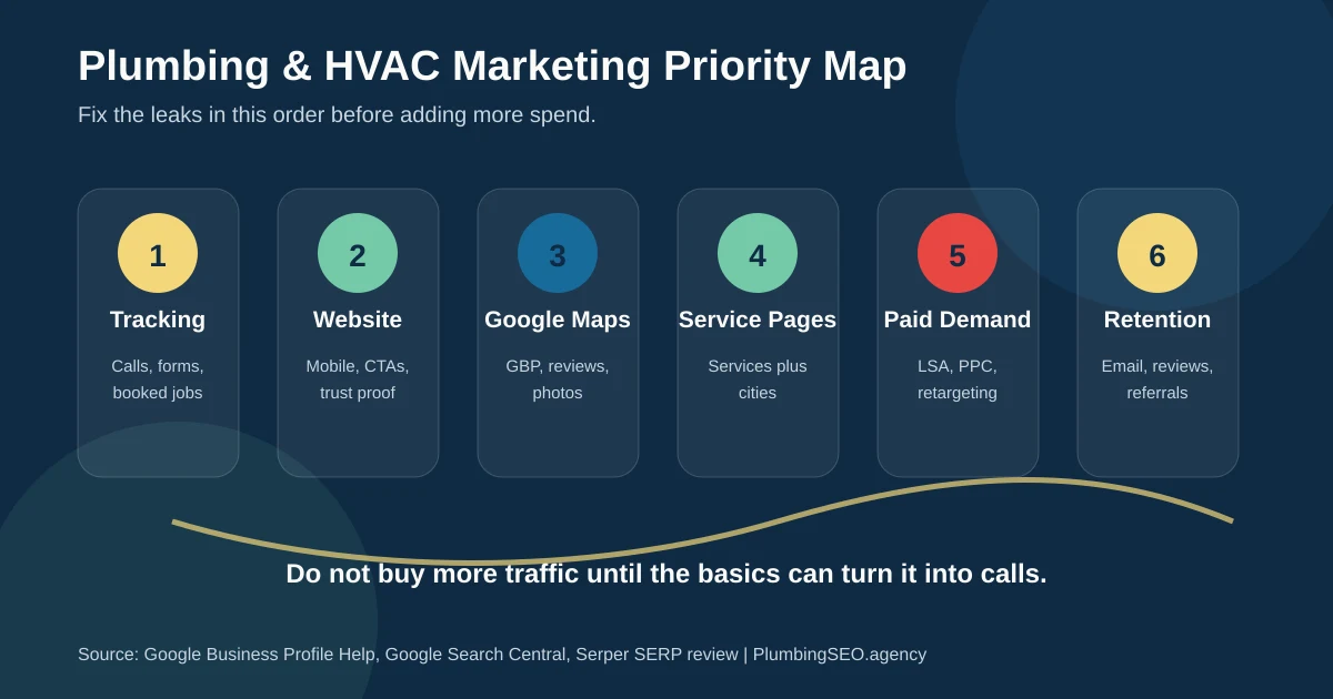 Digital marketing checklist priority map for plumbing and HVAC businesses