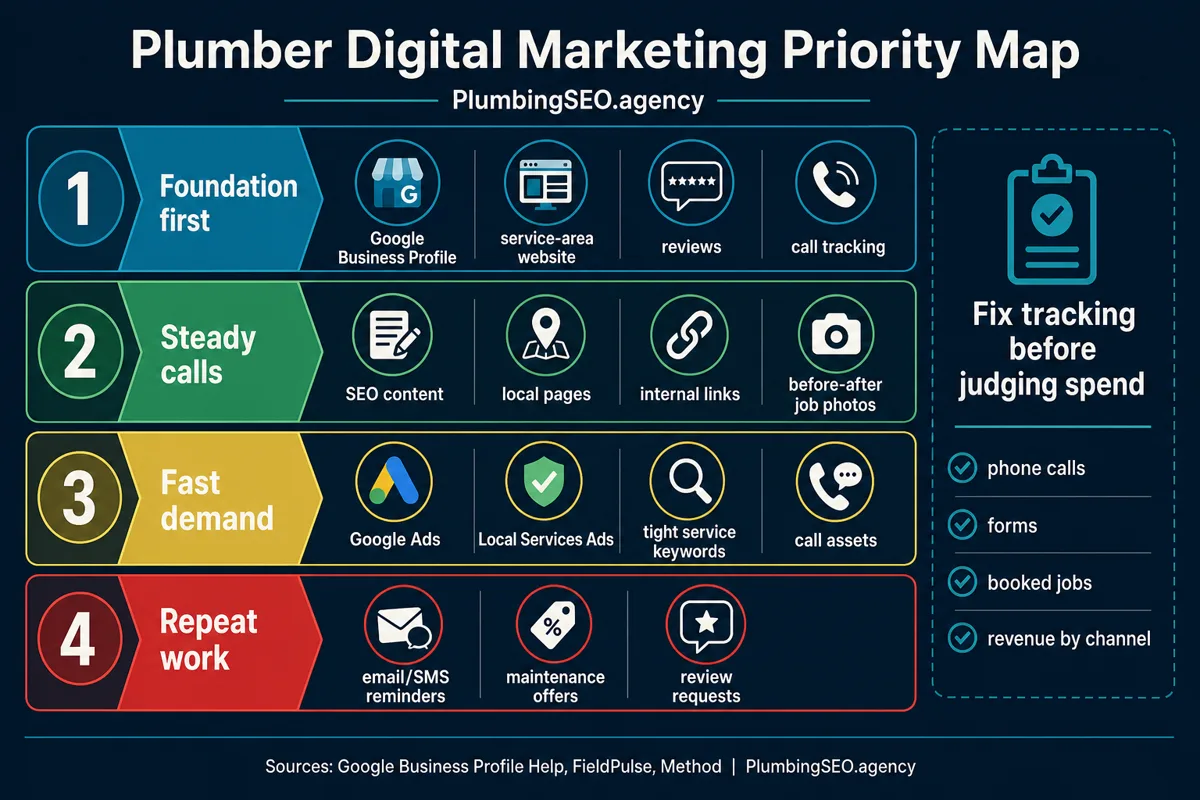 Digital marketing priority map for plumbers