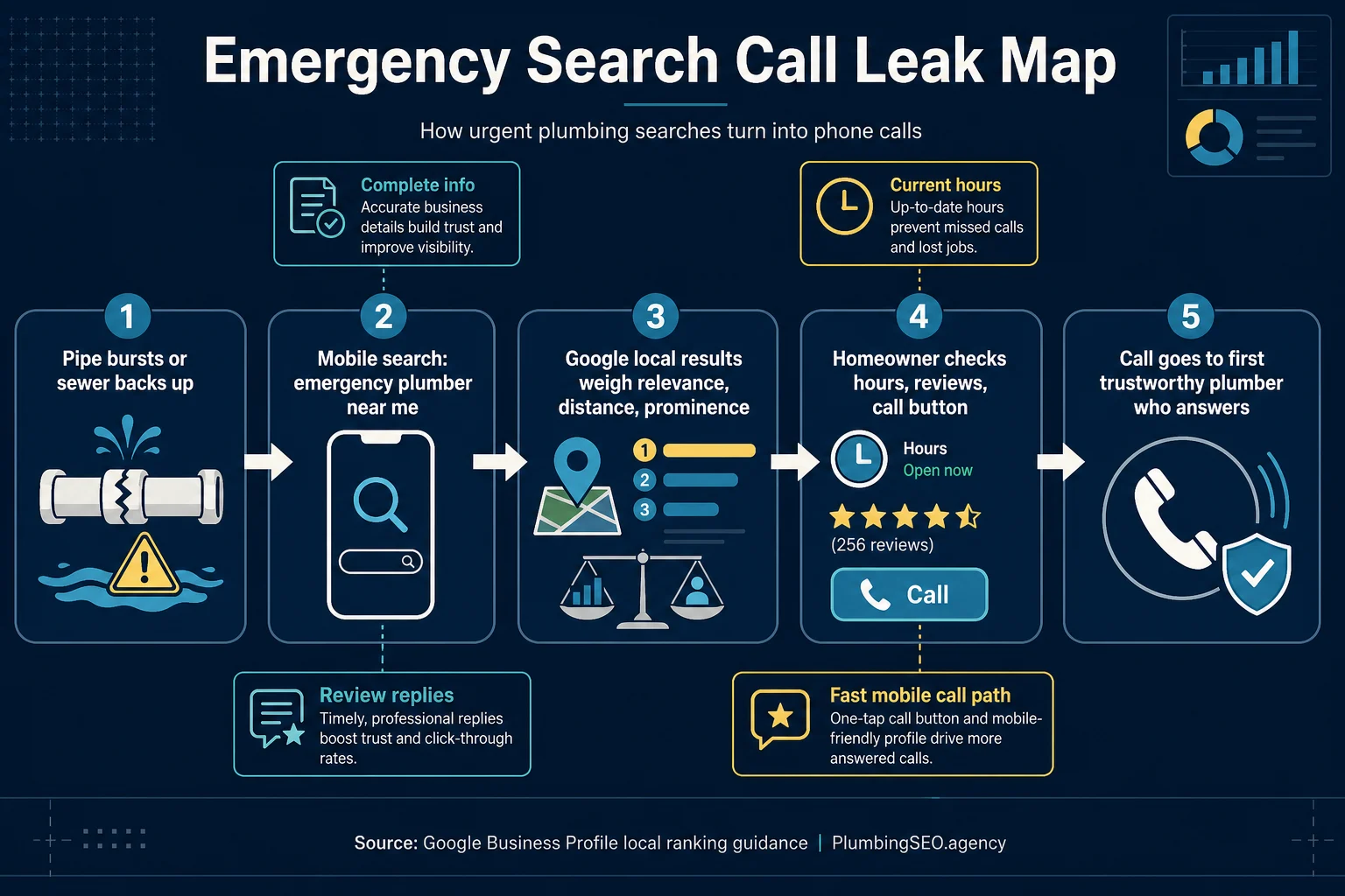 Emergency plumber SEO call leak map