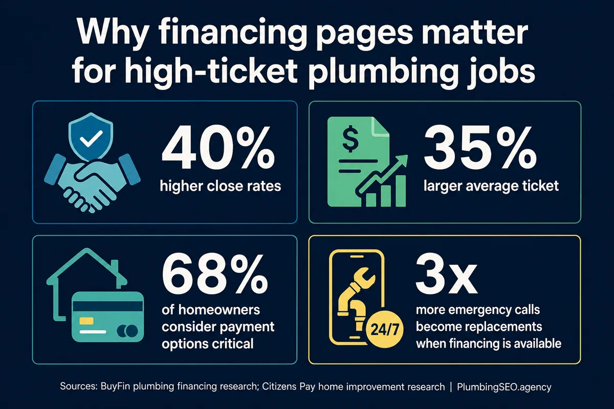 Financing page statistics for high-ticket plumbing jobs
