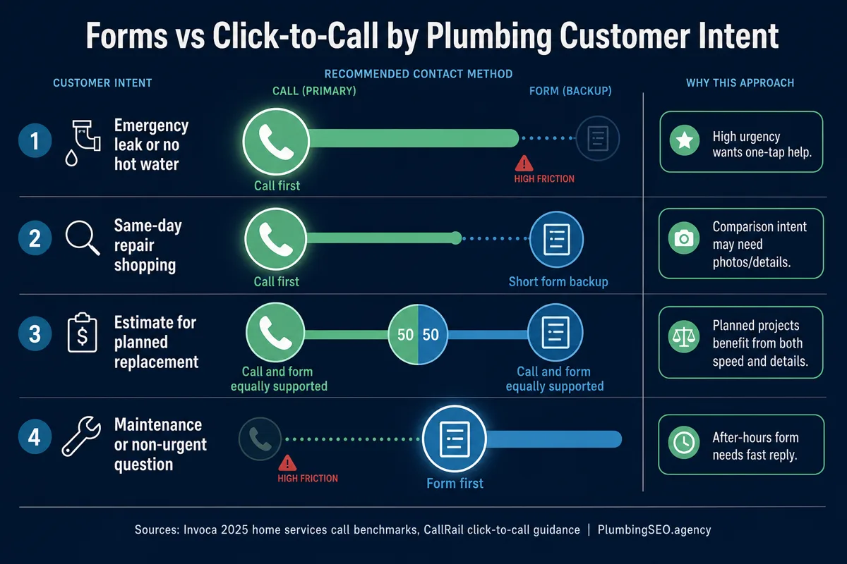Forms versus click-to-call recommendation by plumbing customer intent