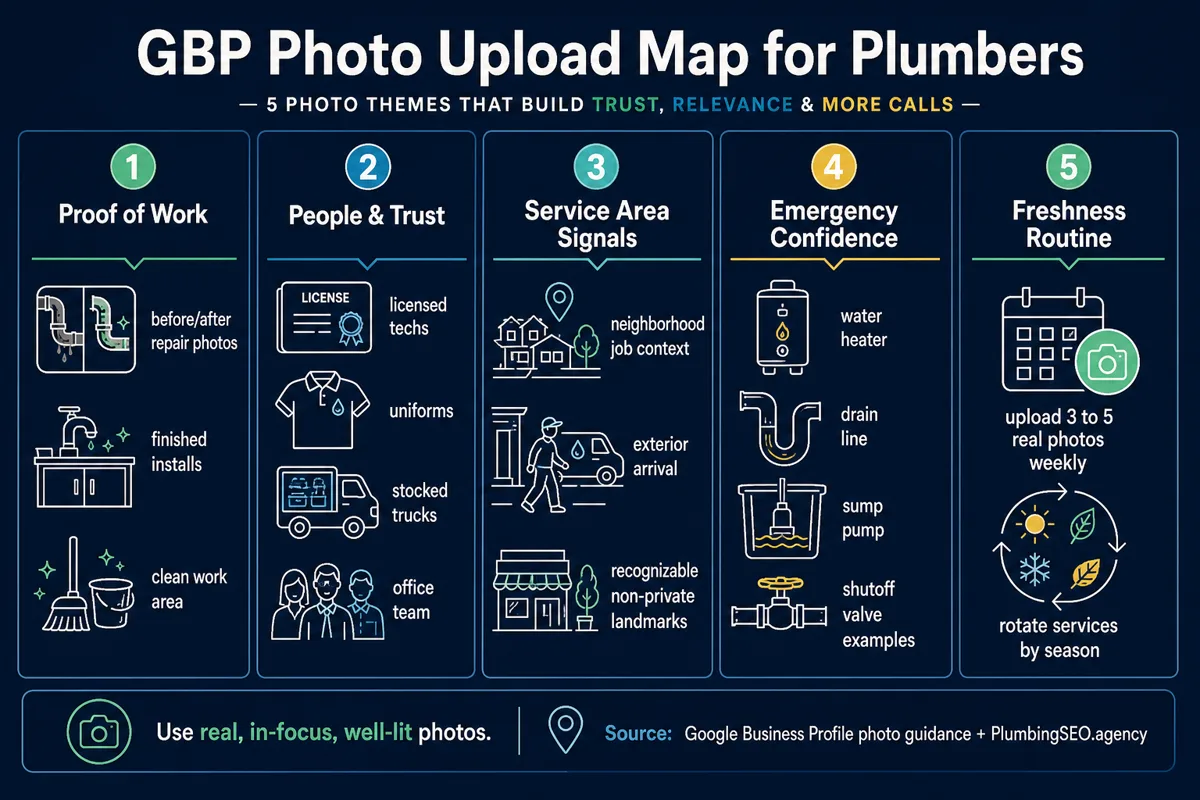 Google Business Profile photo upload map for plumbers