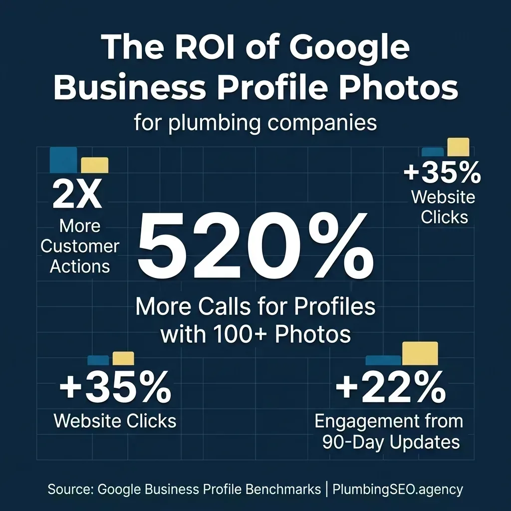 Statistics showing profiles with 100+ photos get 520% more calls