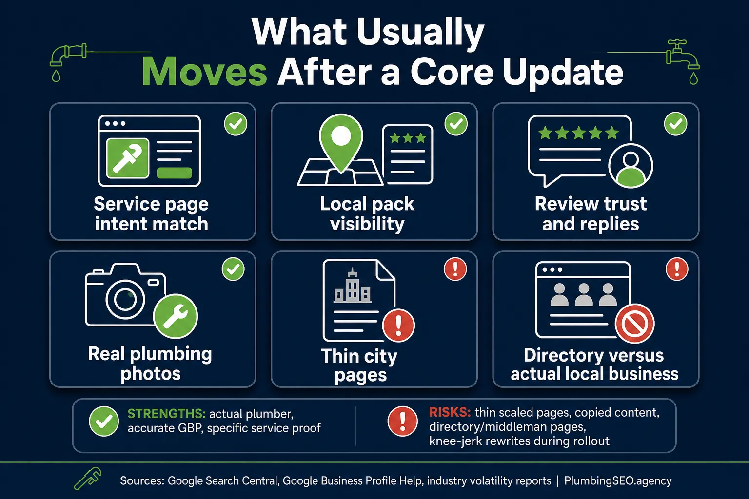 Six plumbing SEO elements that usually move after a Google core update