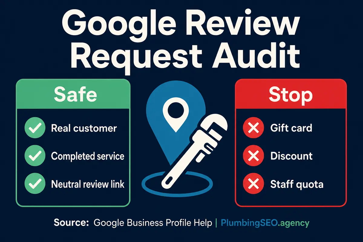 Google review request audit checklist for plumbing company owners