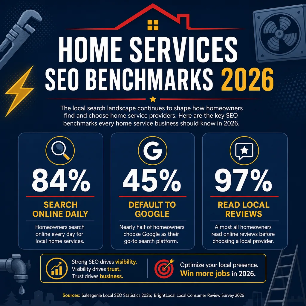 Home services SEO statistics benchmarks infographic