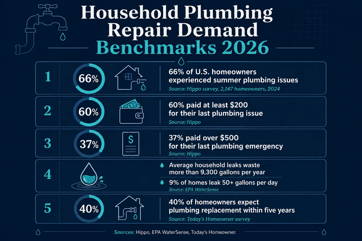 Household plumbing repair demand benchmarks infographic