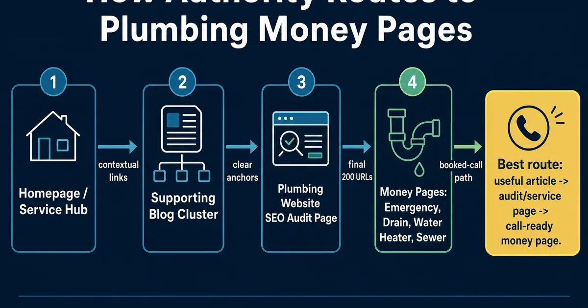 Internal linking routing map for plumbing websites showing authority flow to money pages