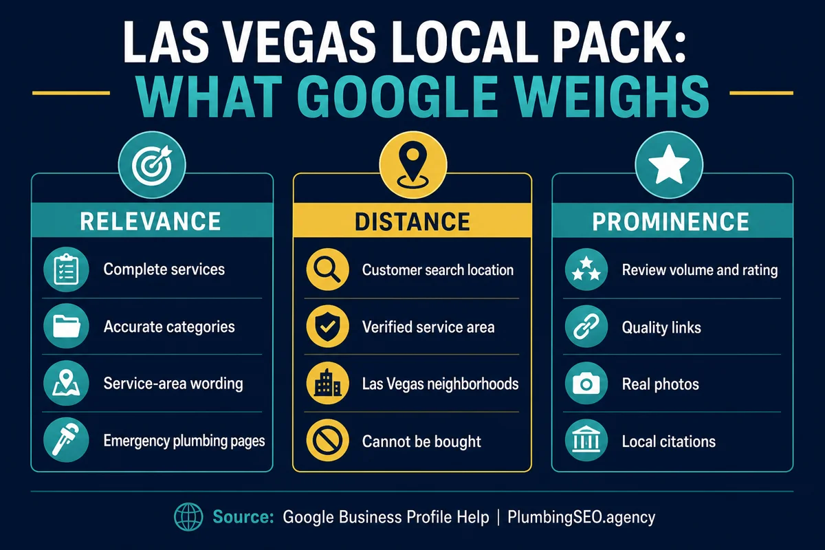 Las Vegas plumbing SEO local pack factors infographic