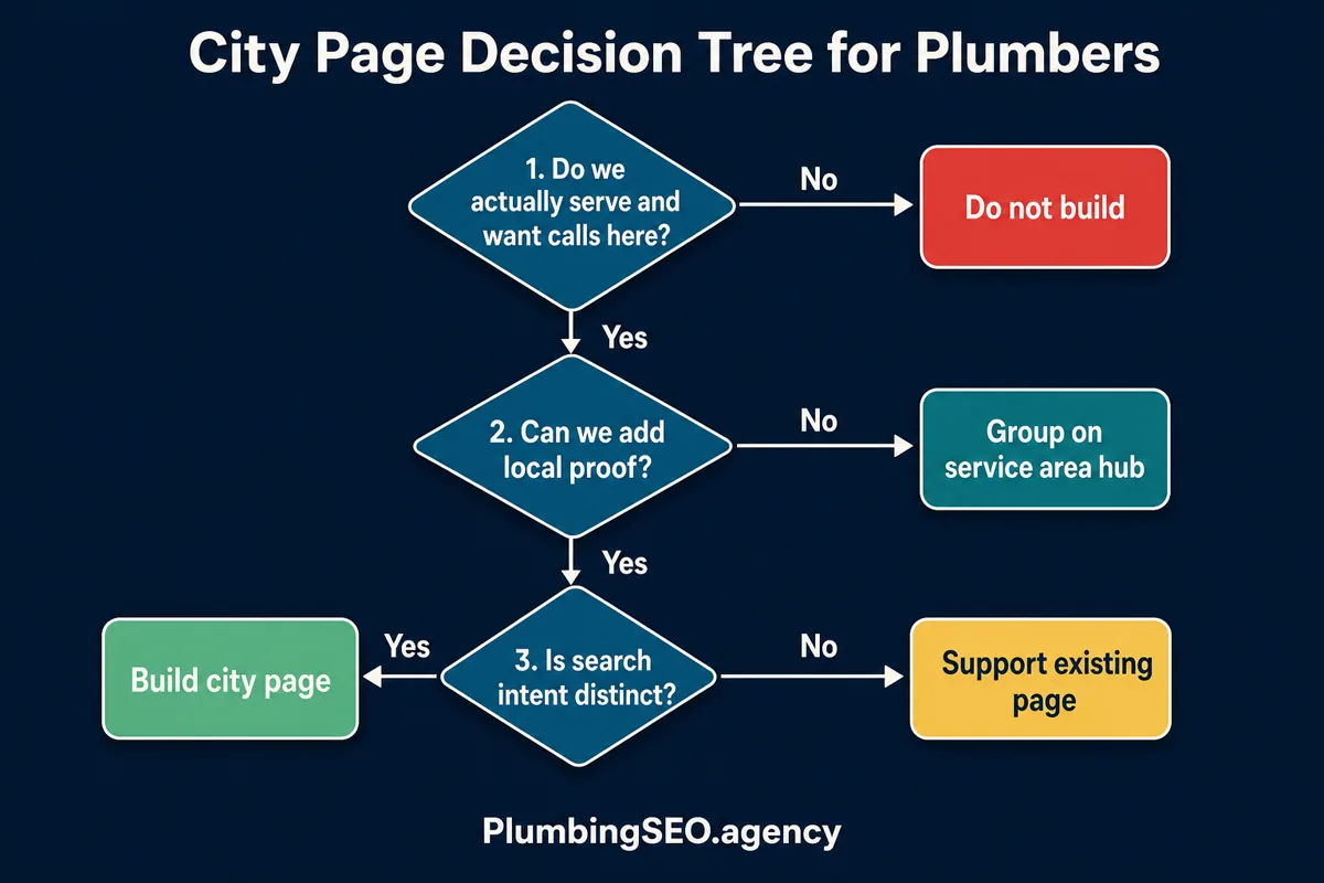 Decision tree for deciding whether a plumbing company should build a city page