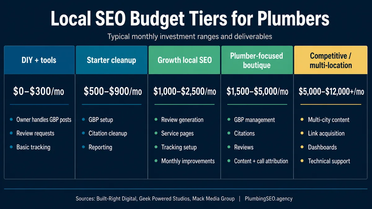 Local SEO cost budget tiers for plumbers