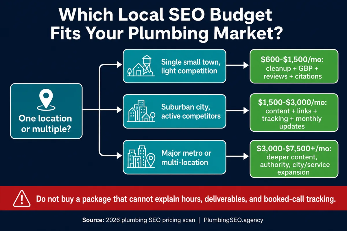 Budget decision tree for choosing plumbing SEO pricing and package options