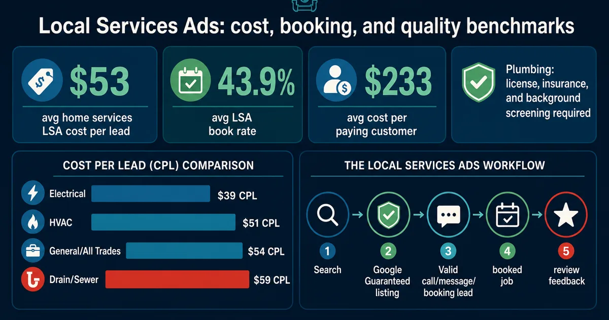 Local Services Ads statistics for plumbers benchmark infographic