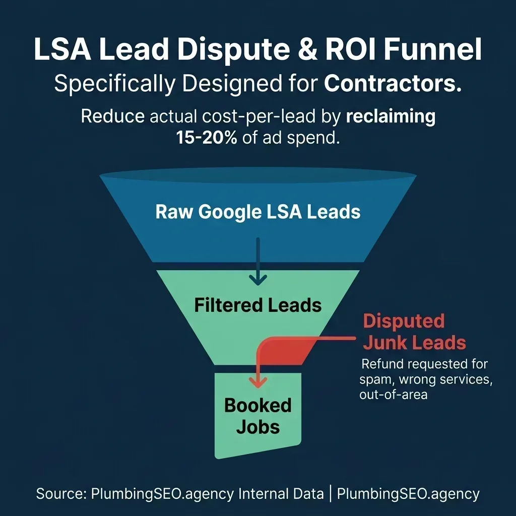 Google LSA Lead Dispute and ROI Funnel infographic