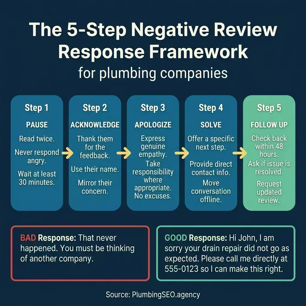 5-step negative review response framework for plumbers
