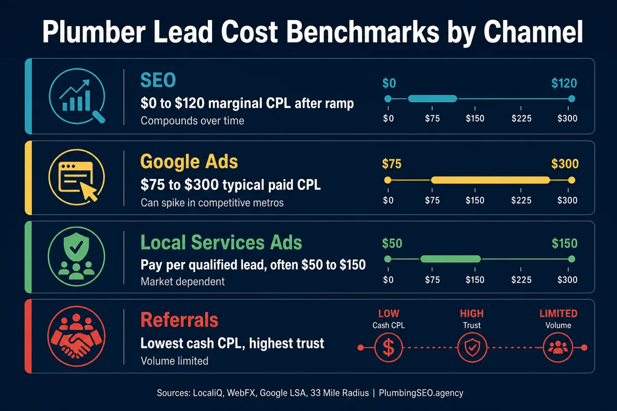 Plumber cost per lead benchmarks by marketing channel