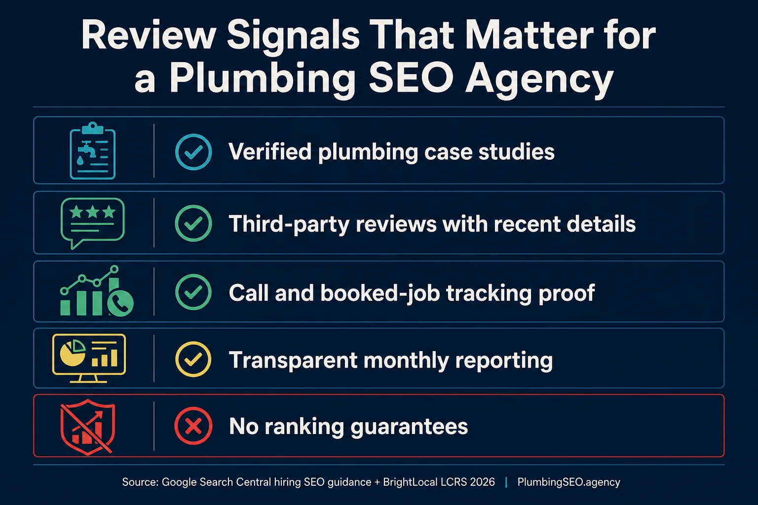 Review signals checklist for evaluating a plumber SEO agency