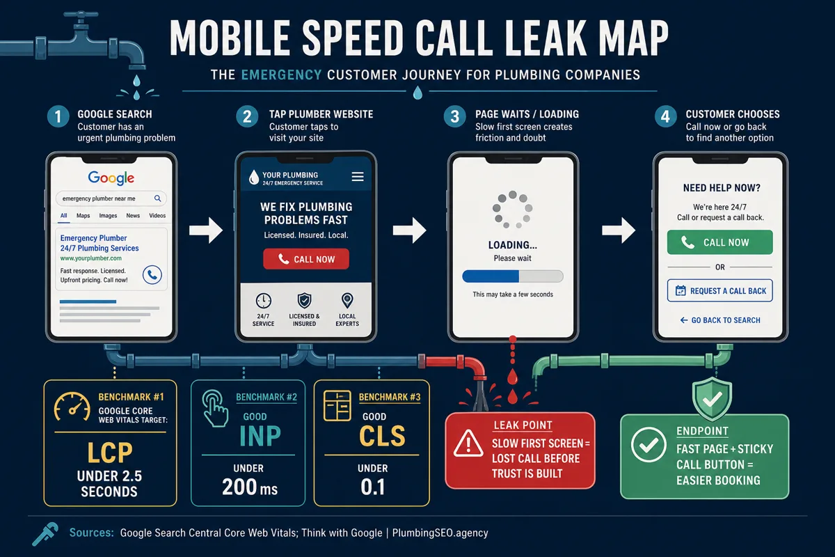 Mobile speed call leak map for plumber websites