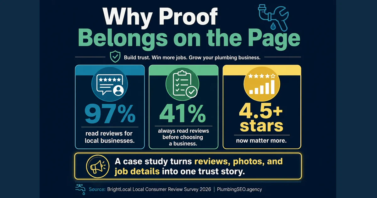Plumbing case study page proof statistics for local business reviews