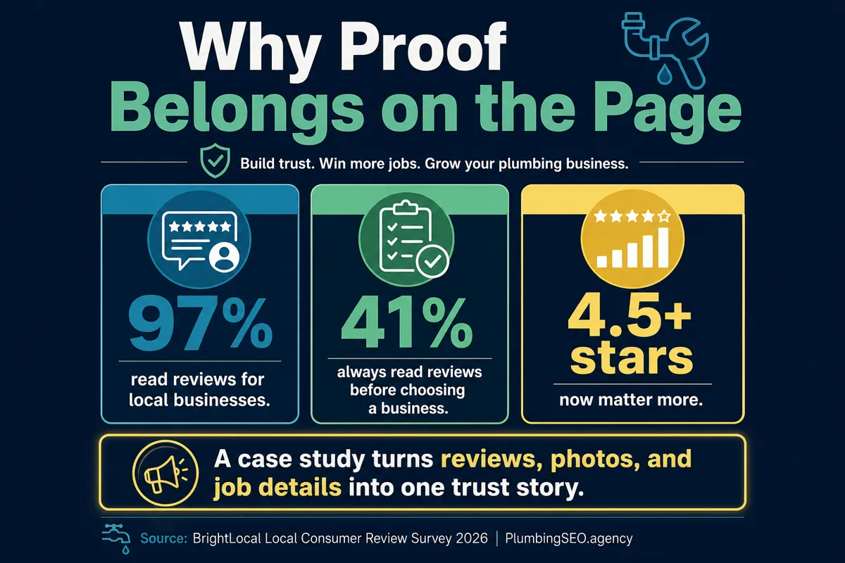 Infographic showing that 97% of consumers read local business reviews and 41% always read reviews before choosing a business