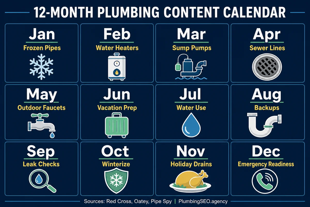 Month by month plumbing content calendar for seasonal service topics