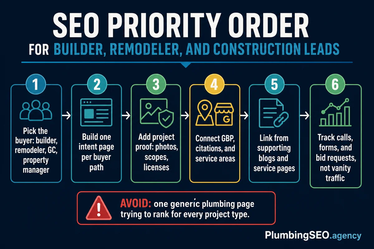 SEO priority order for builder, remodeler, and construction plumbing leads