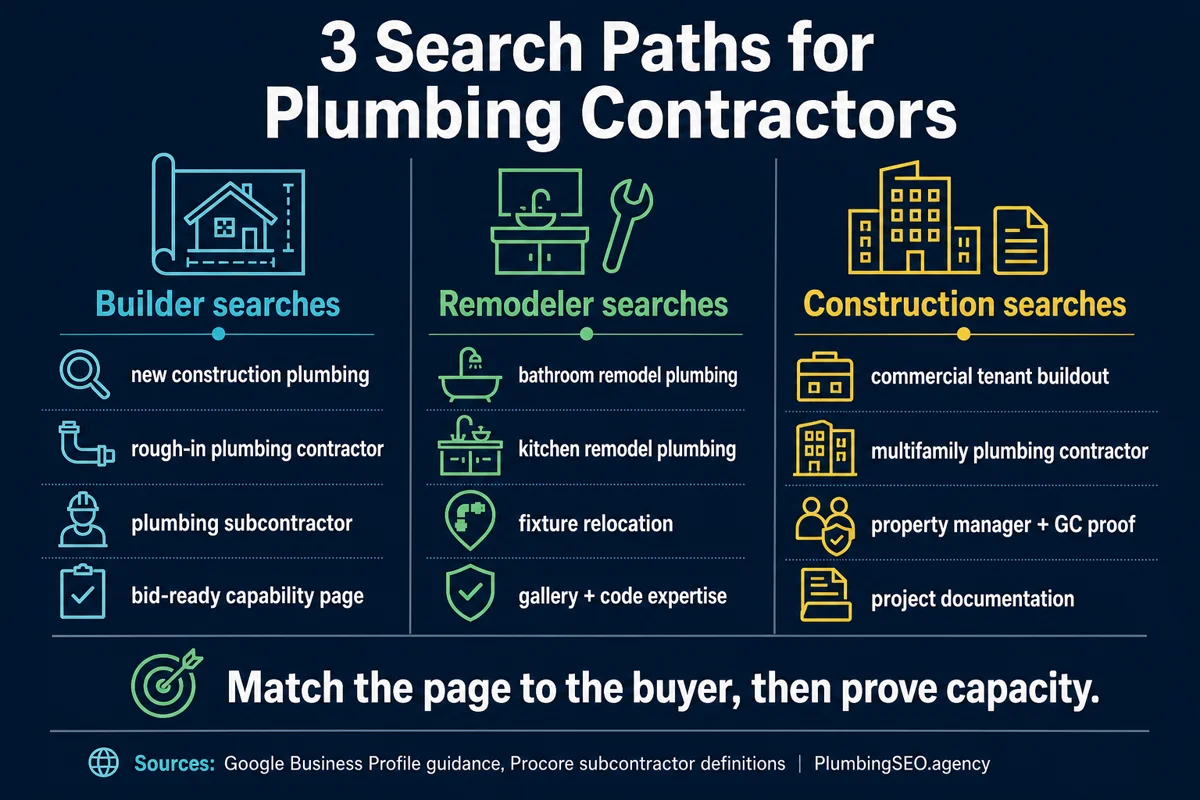 Plumbing contractor SEO search paths for builders remodelers and construction buyers