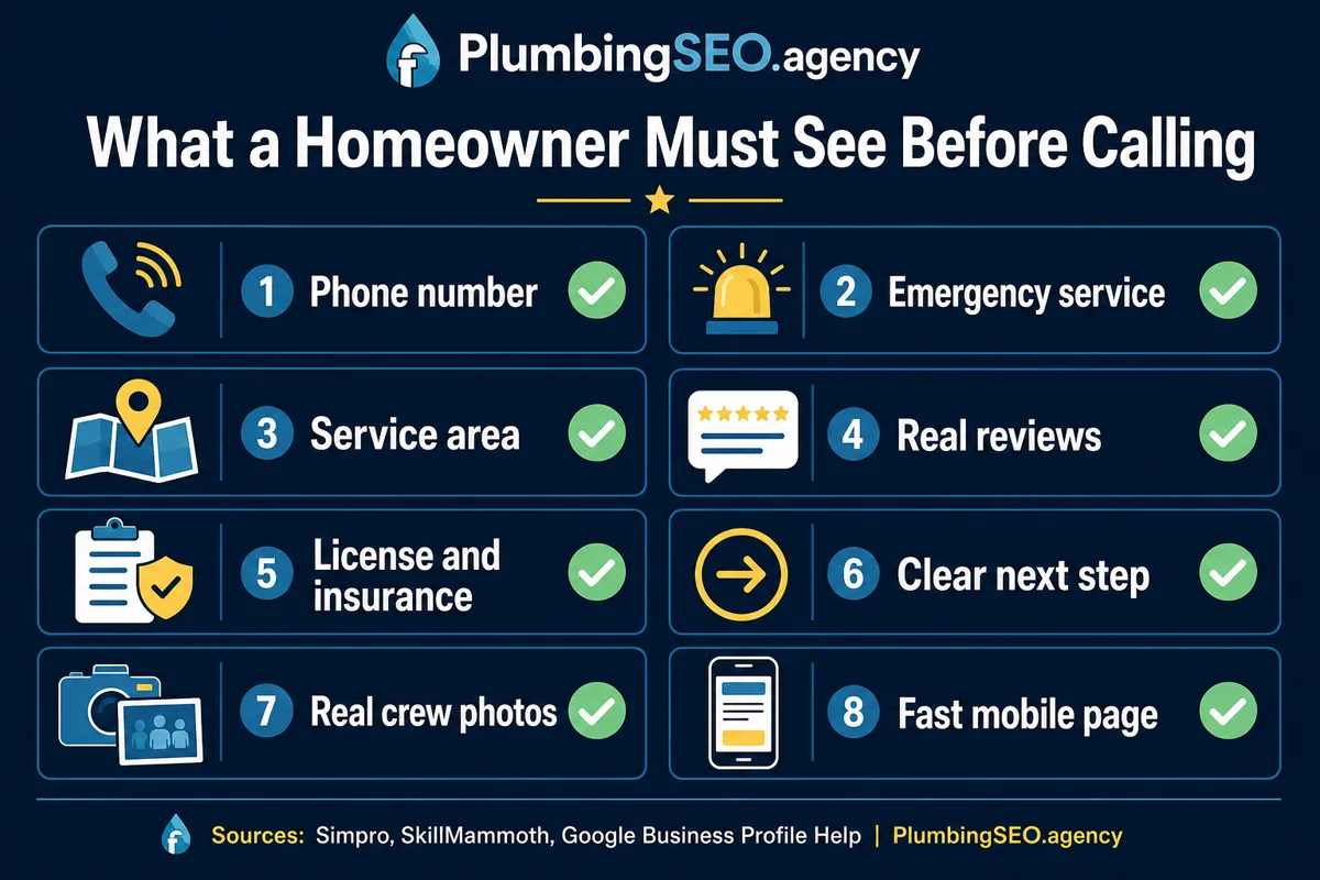 Plumbing website homepage checklist for call-ready plumber websites