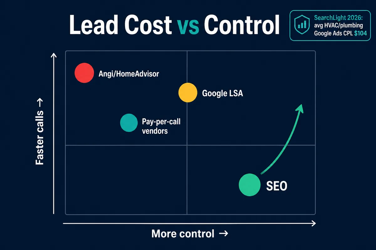 Plumbing marketing cost control workflow showing how SEO packages should prioritize lead quality, call tracking, and budget discipline