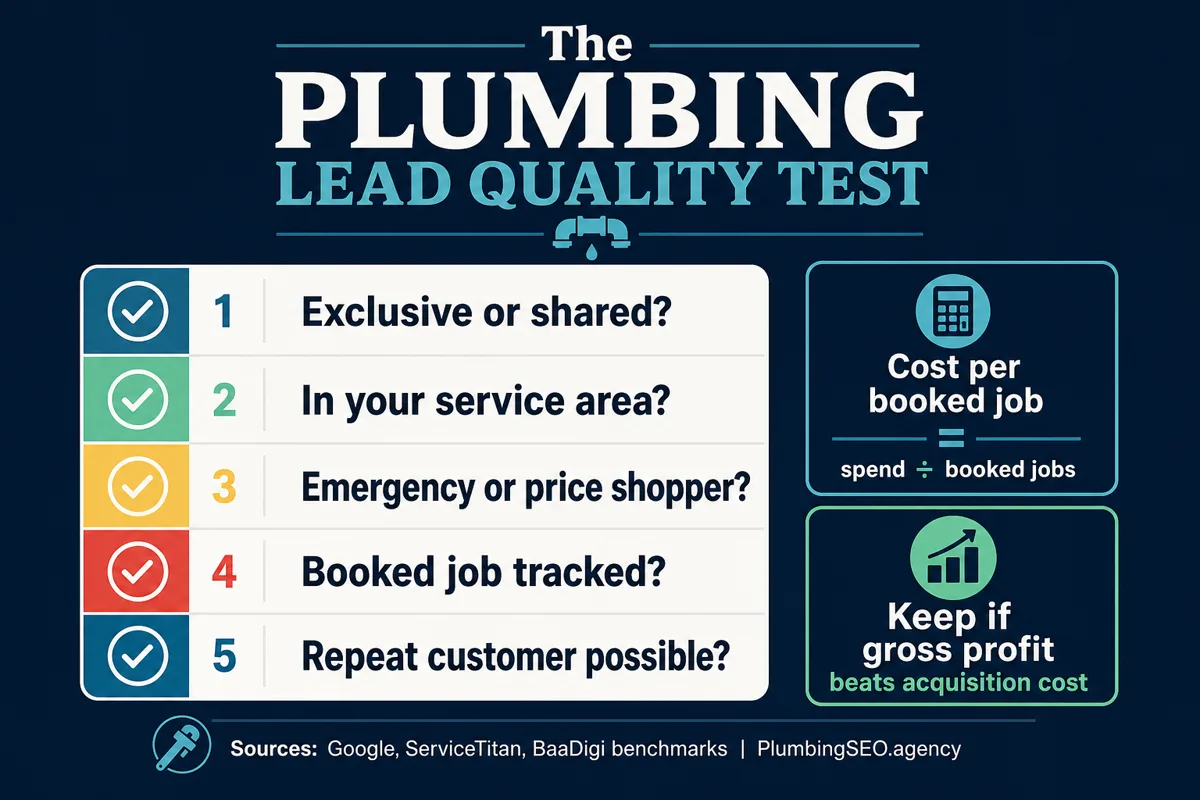 Plumbing SEO lead quality test connecting rankings to calls and booked jobs