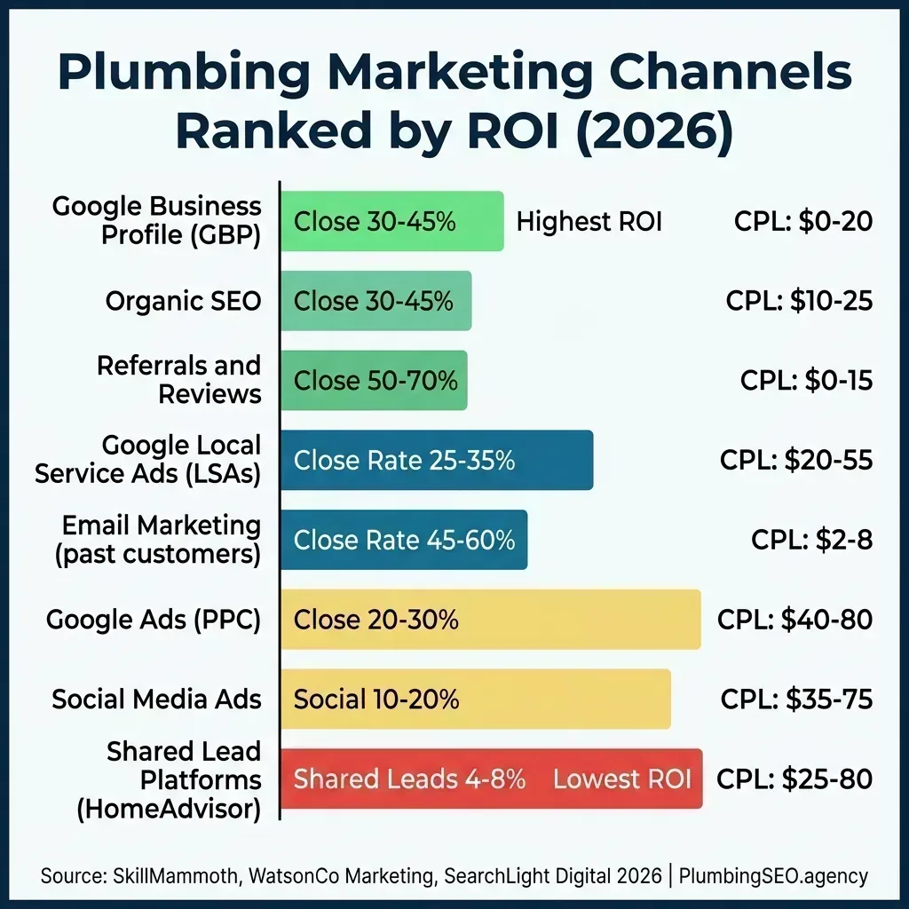 Plumbing marketing channels ranked by ROI for 2026