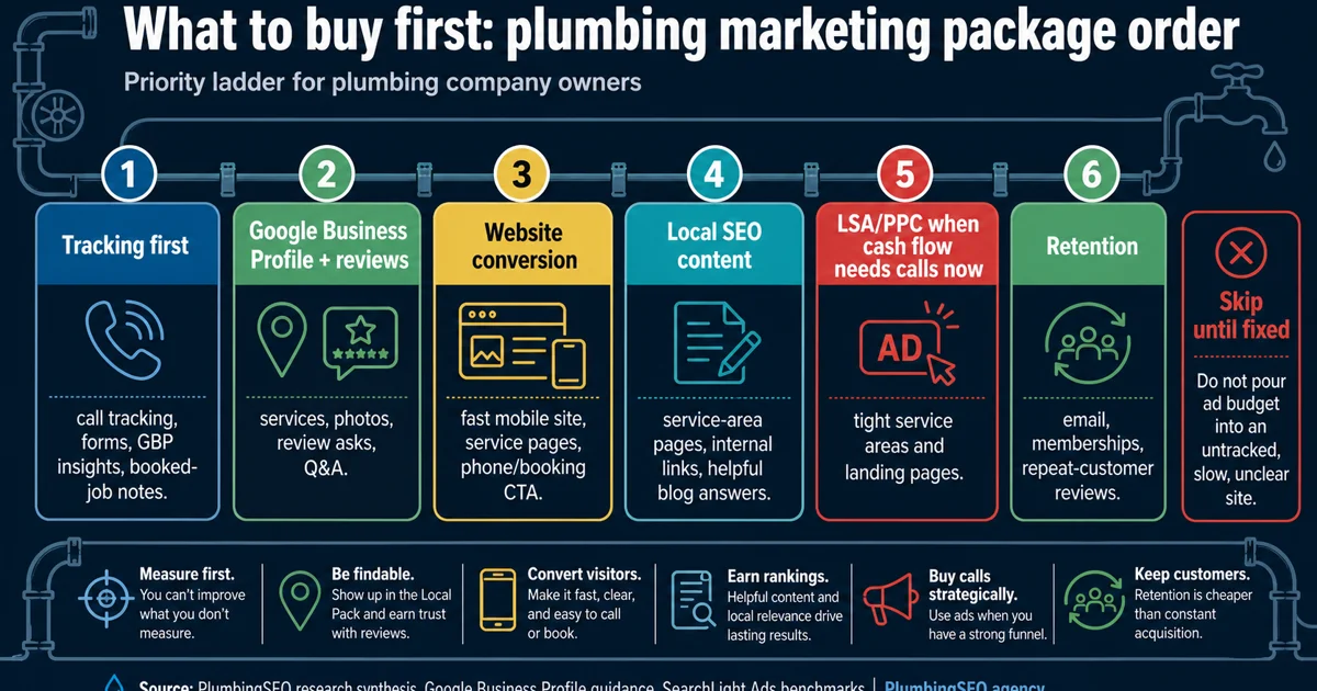 Plumbing marketing package priority order for plumbers