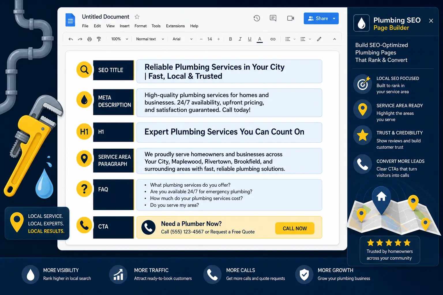 Plumbing SEO Page Builder in Google Docs