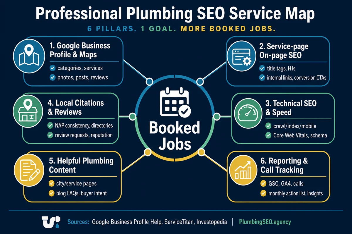 Professional plumbing SEO services deliverable map for plumbing companies