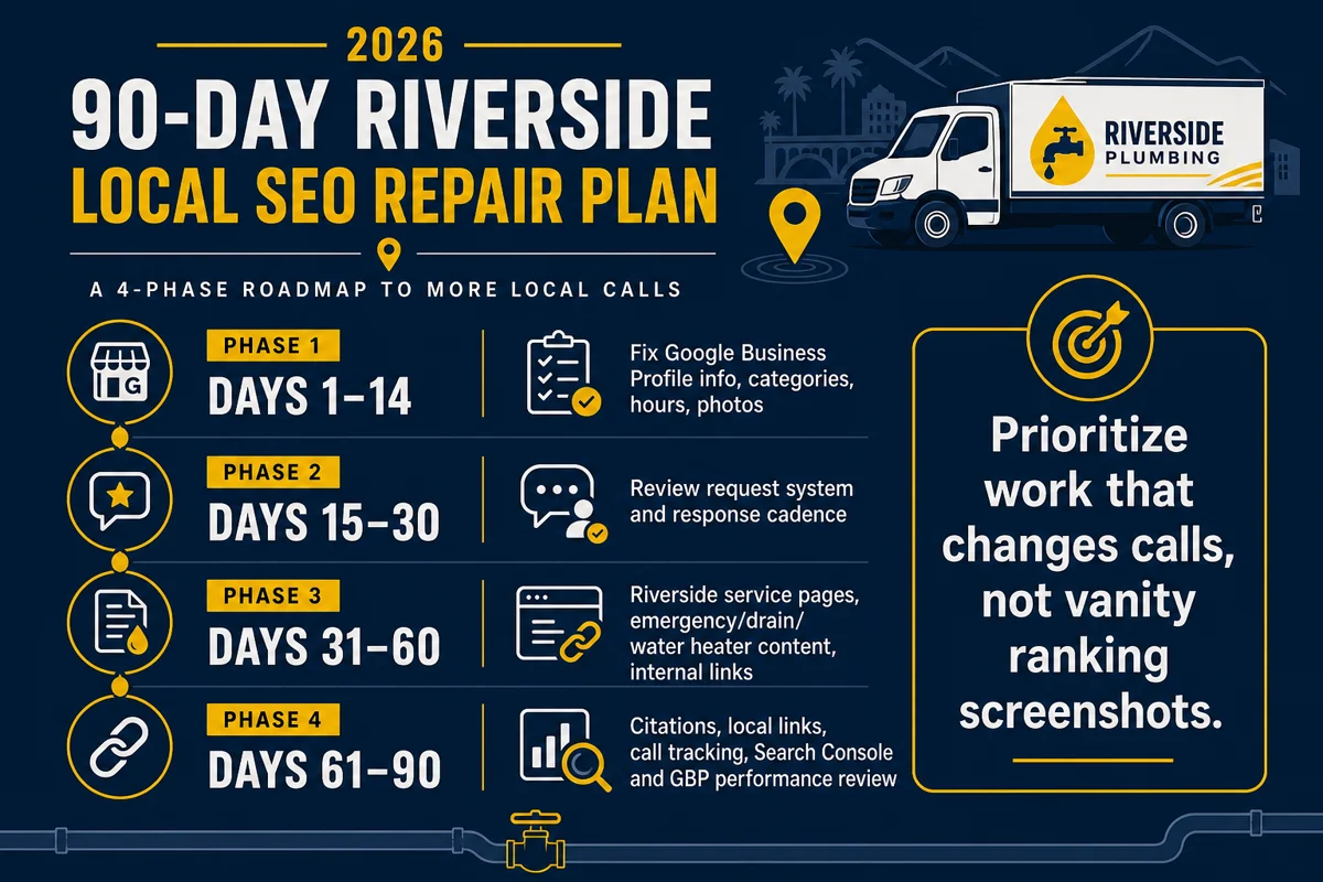 90 day Riverside local SEO repair plan for plumbing companies