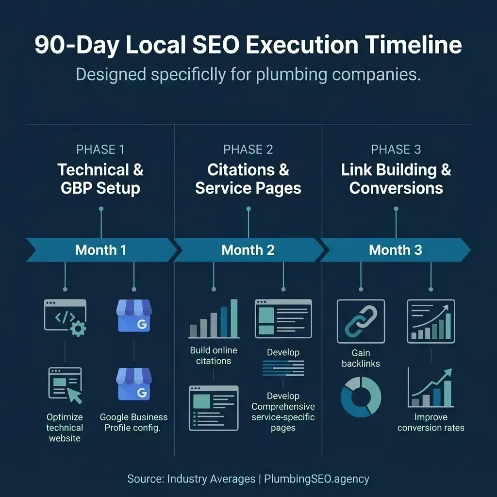 Plumbing SEO 90-day timing roadmap
