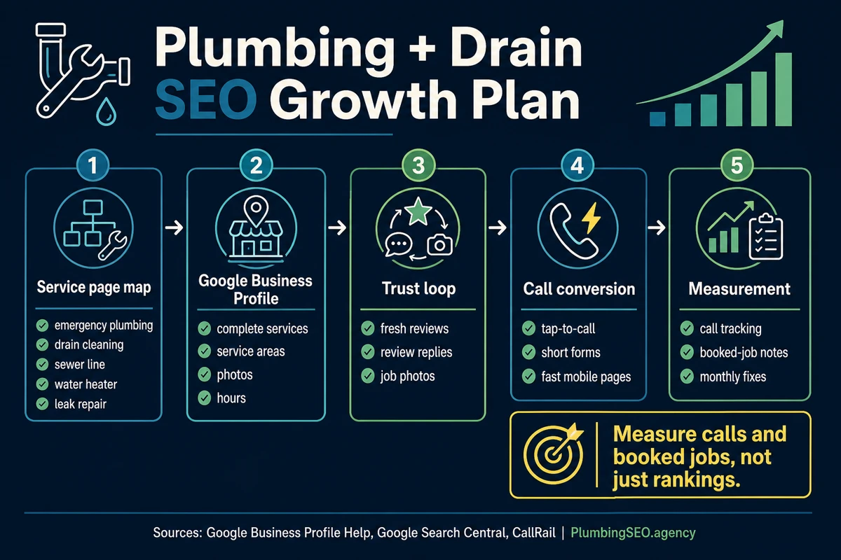 Five-step SEO growth plan for plumbing and drain companies