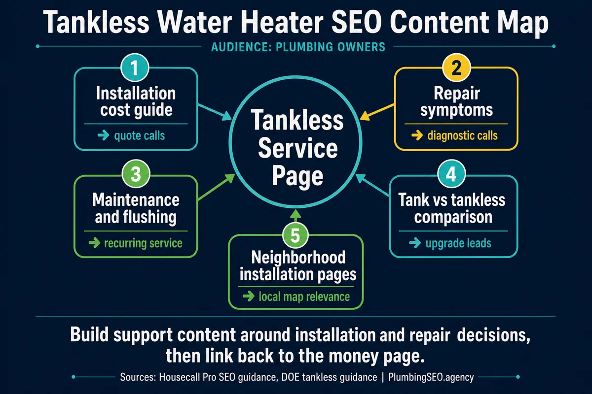 Tankless water heater SEO content map for installation and repair leads
