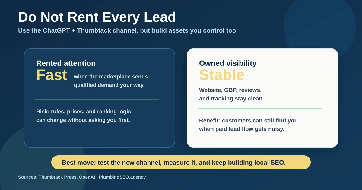 Comparison of rented attention and owned visibility for plumbers using Thumbtack and local SEO