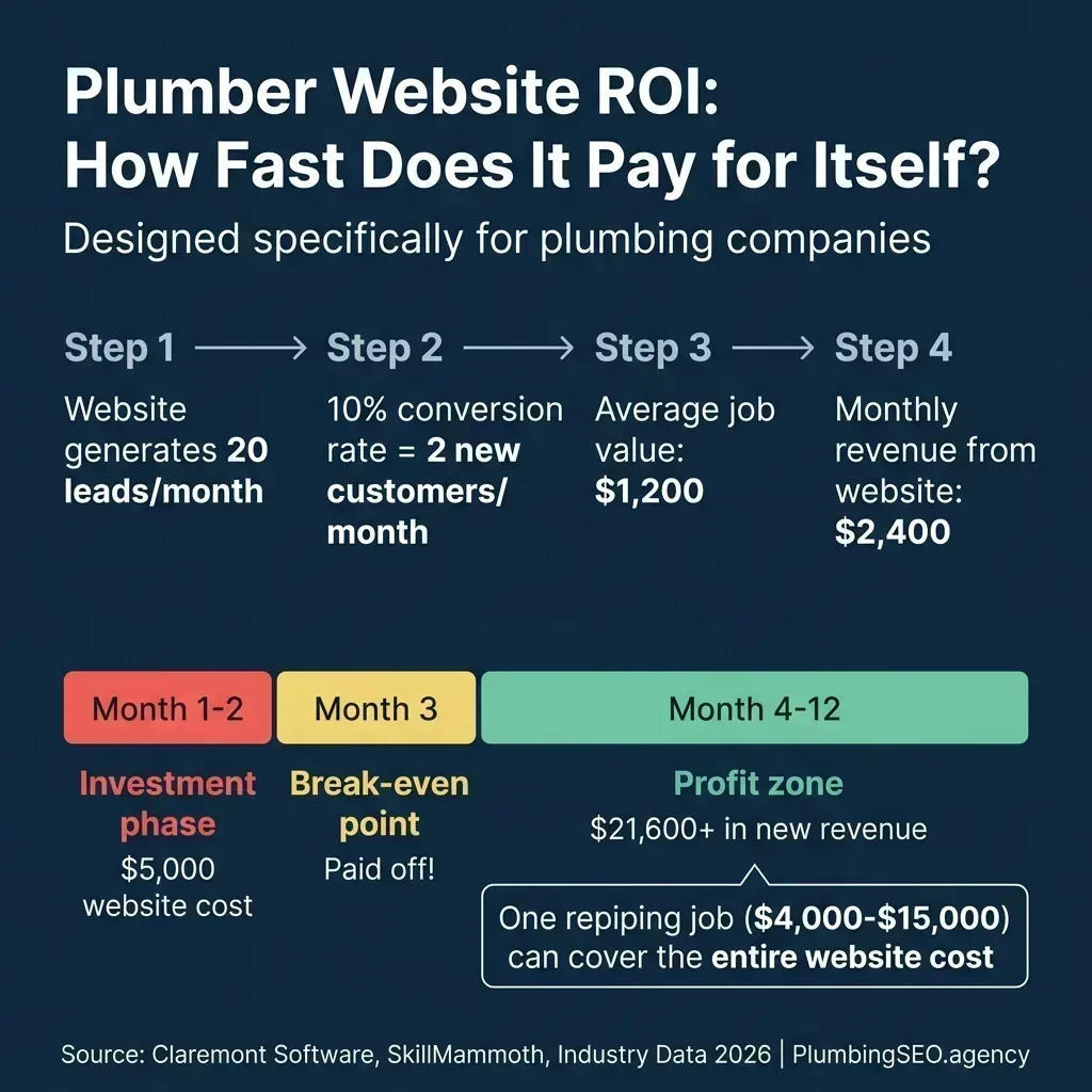 Plumber Website ROI - How fast a $5,000 website pays for itself with 20 leads per month