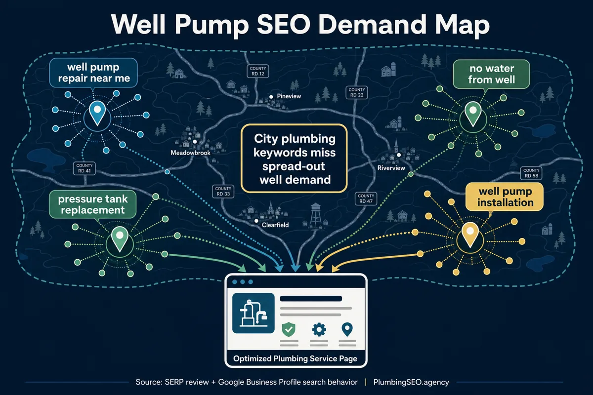 Well pump SEO demand map for rural and suburban plumbing searches