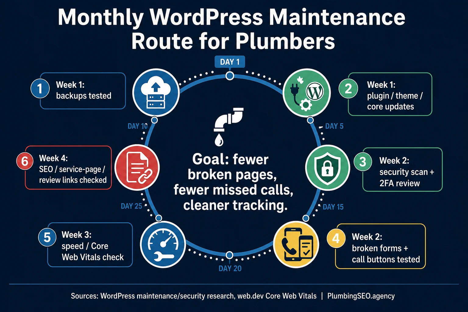Monthly WordPress maintenance route for plumbers