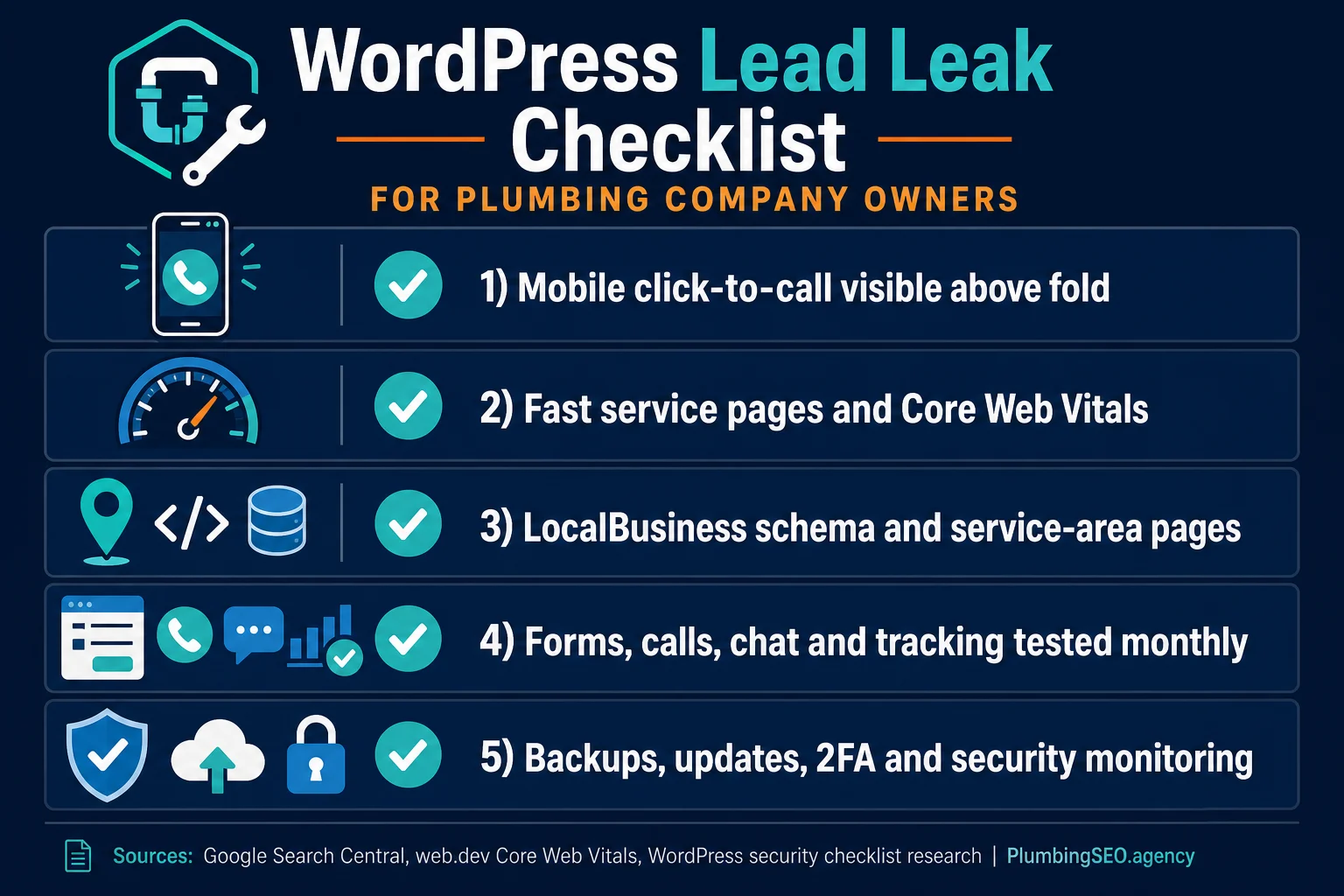 WordPress lead leak checklist for plumbing websites